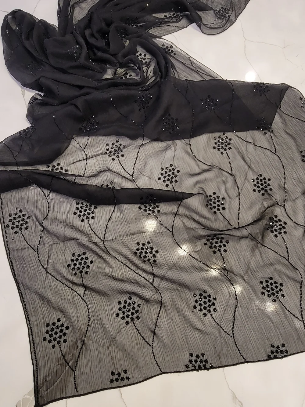 Chic Black Beaded Hijab Scarf - Women Accessories